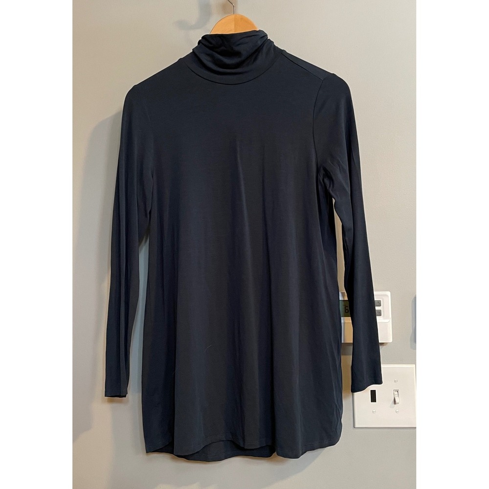 Eileen Fisher Turtleneck Tunic Women XS Black Tencel Lyocell Long Sleeve Stretch